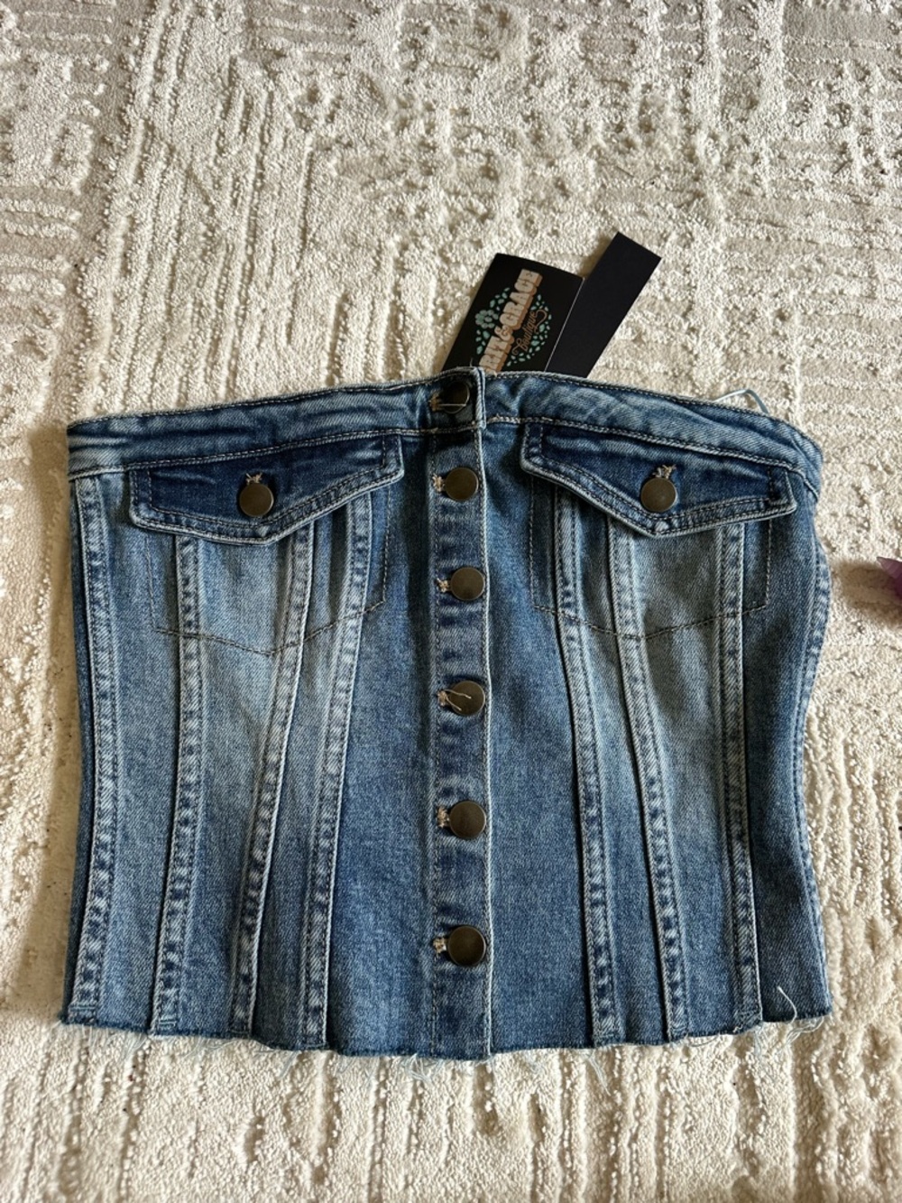 Strapless Denim Corset Top - Blue